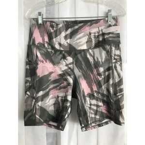 Gaiam Womens High Rise Pocket Bike Shorts Pink Grey Abstract Print Size Large